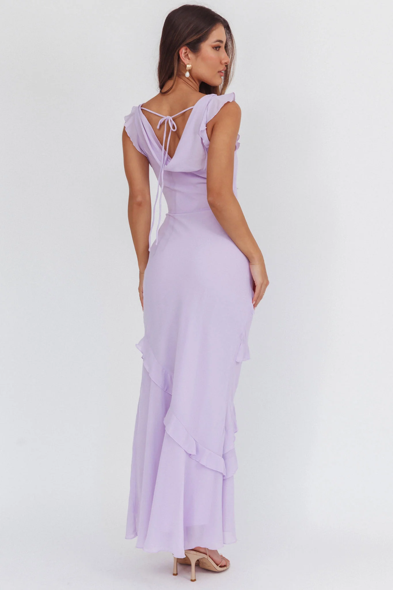 Sangria Cowl Neck Frill Maxi Dress Lilac