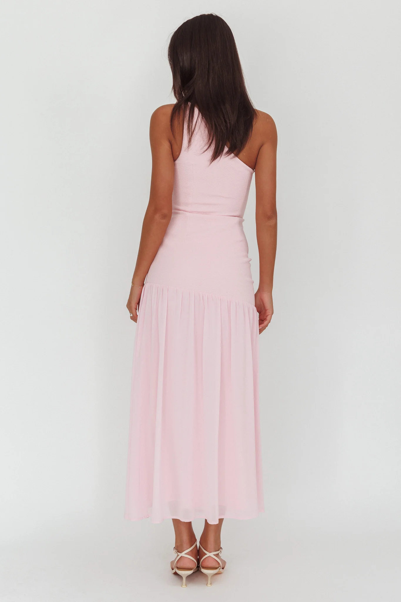 Lights On One-Shoulder Drop Waist Maxi Dress Pink
