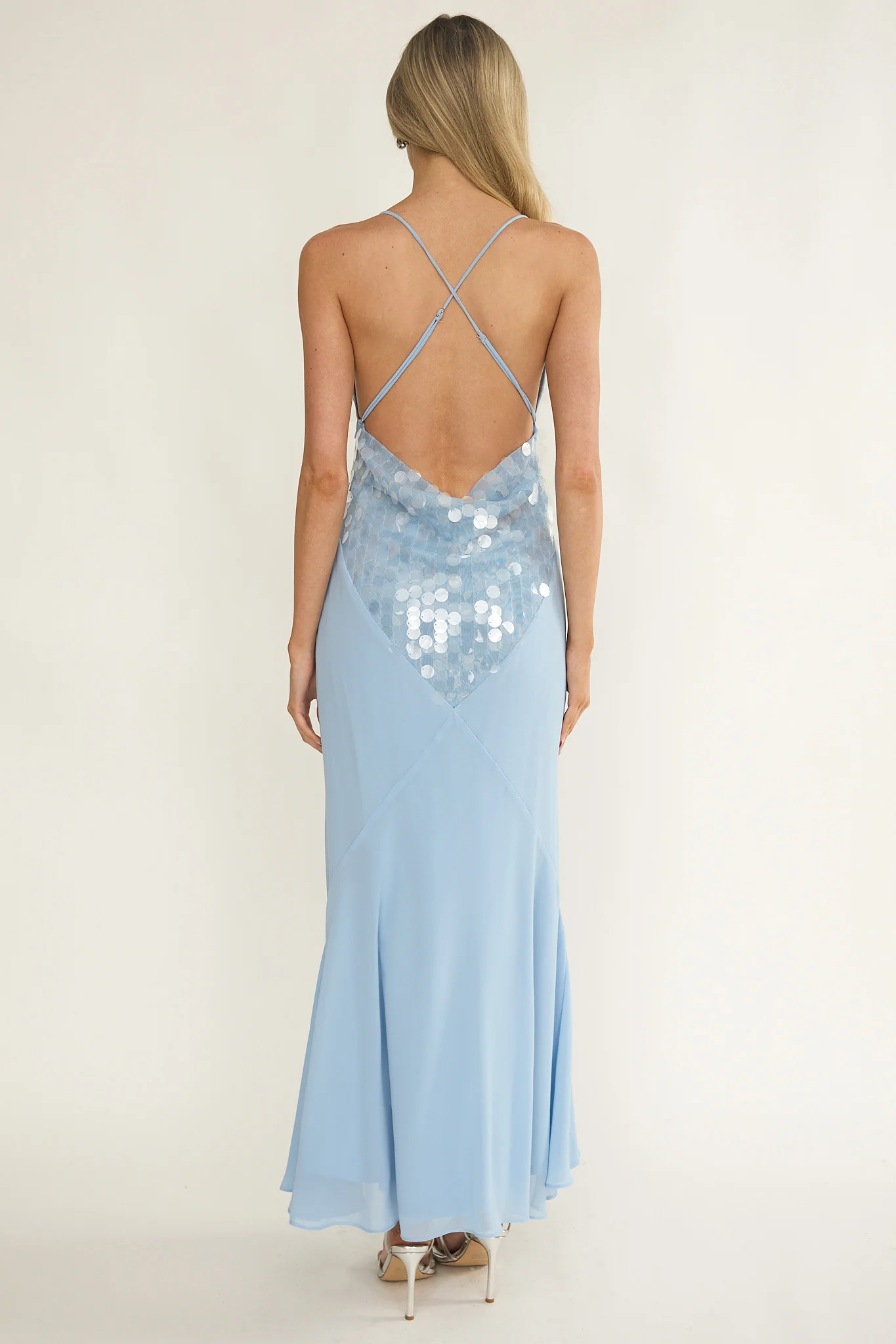 Meranda V-Neck Criss-Cross Maxi Dress Sequin Blue