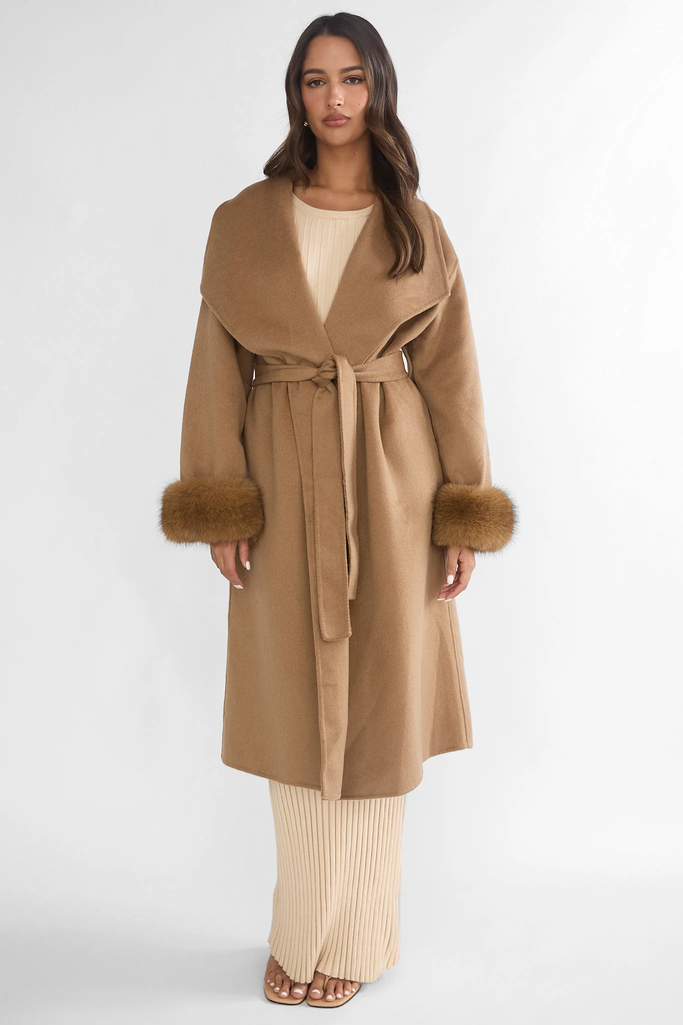 Zannora Faux Fur Coat Camel