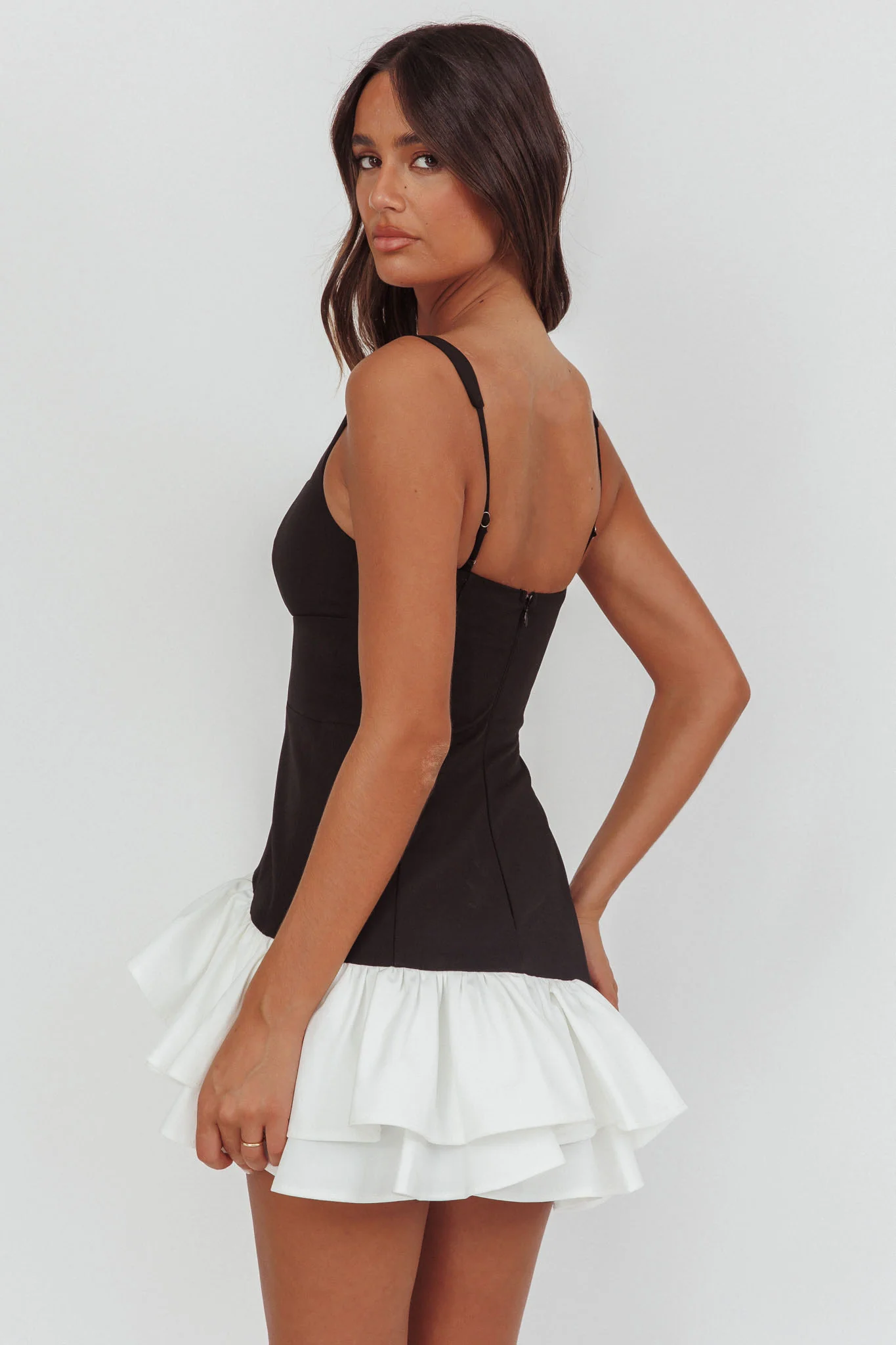 Romantic Layered Frill Mini Dress Black