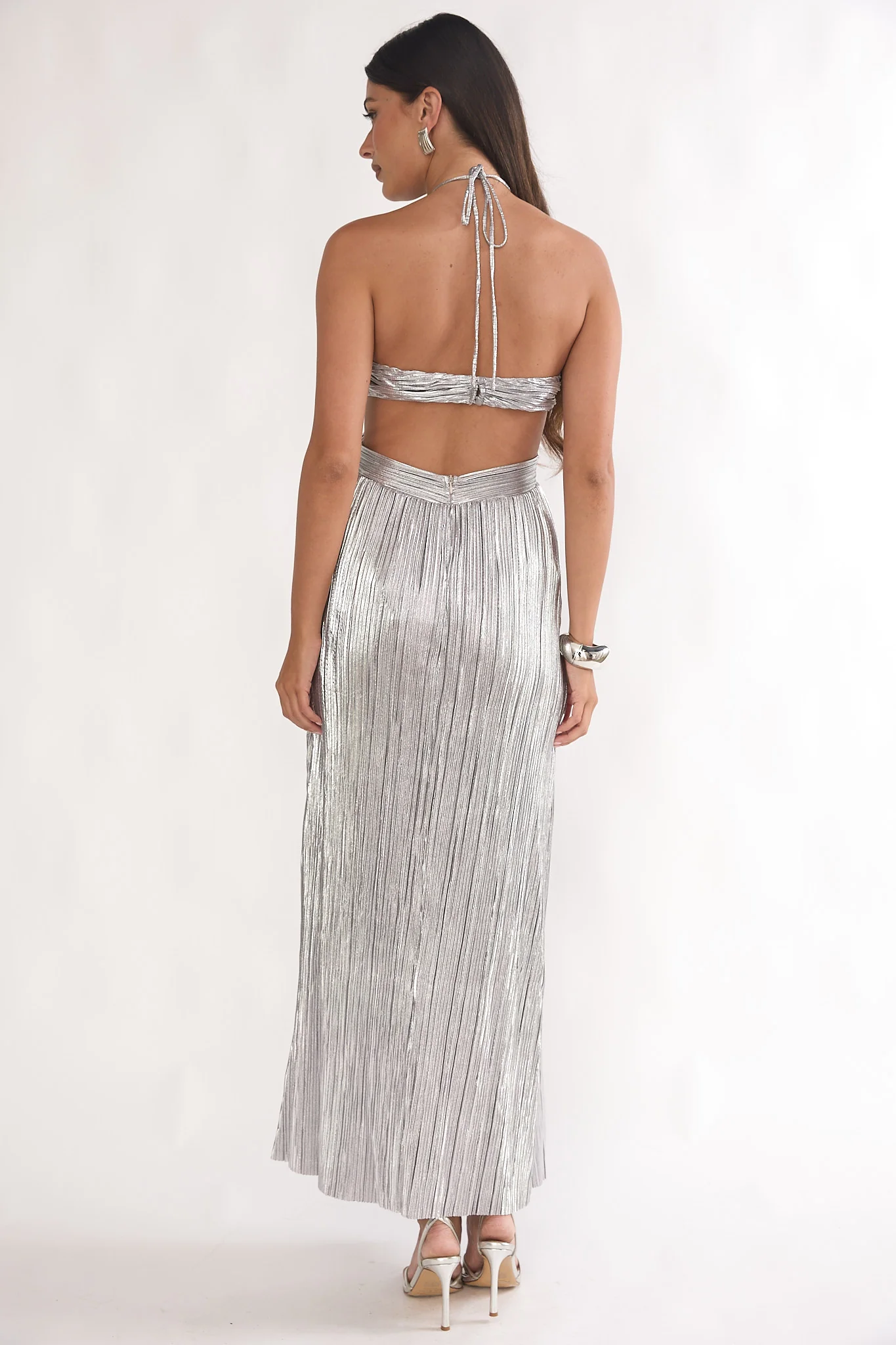 Isle Cut-Out Halterneck Maxi Dress Silver