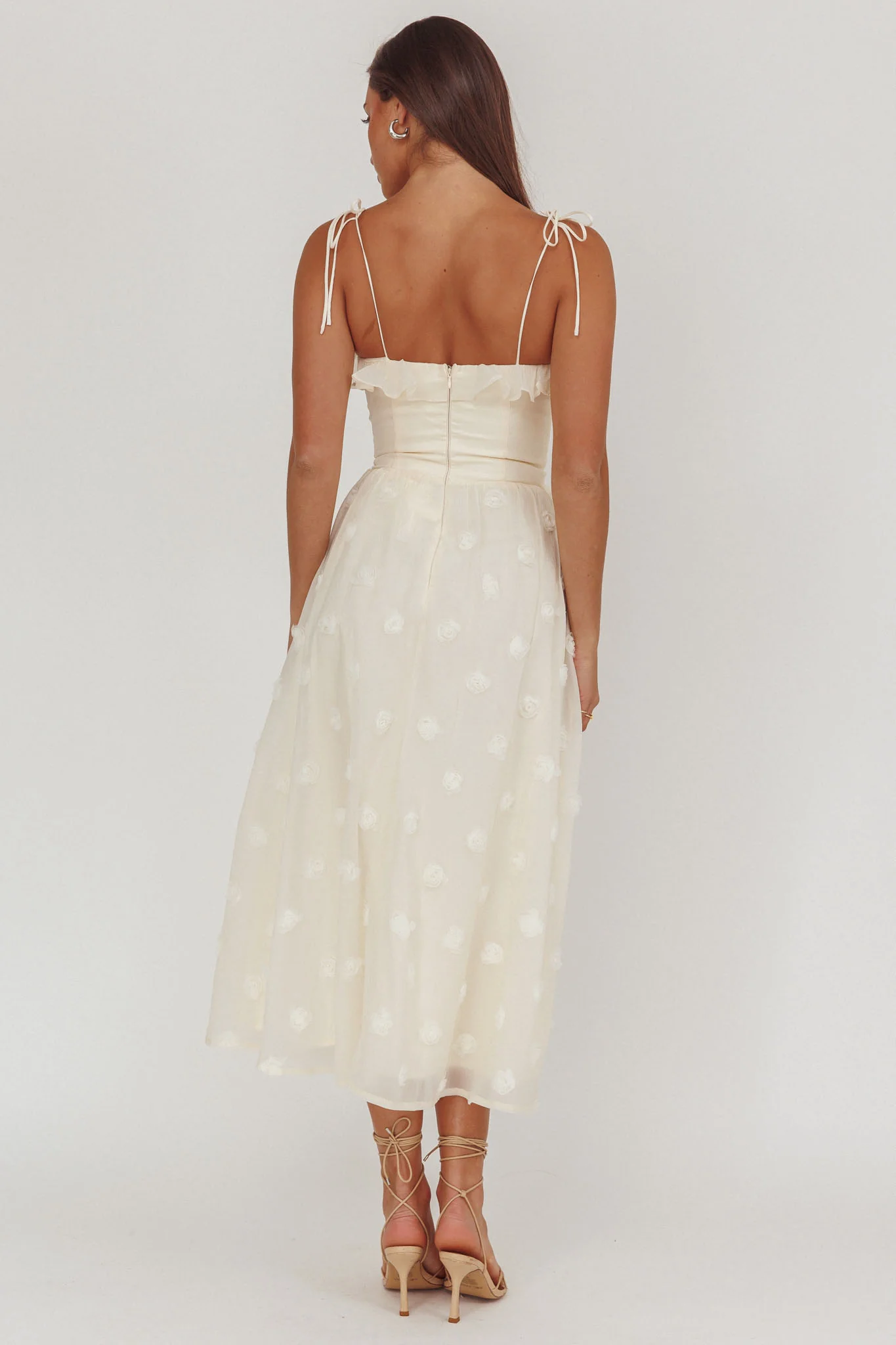 Gelati Embellished Tie Strap Midi Dress Cream