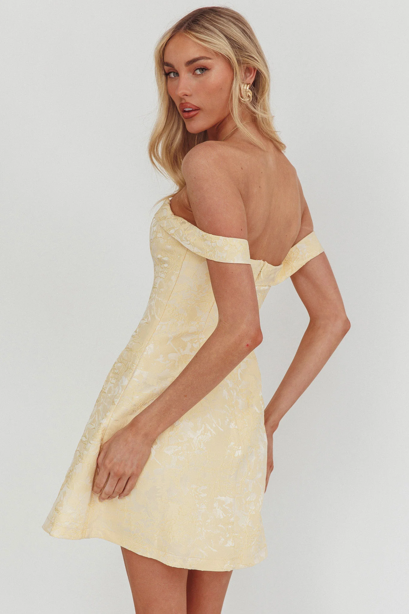 Mikado Off-Shoulder Foldover Mini Dress Jacquard Butter