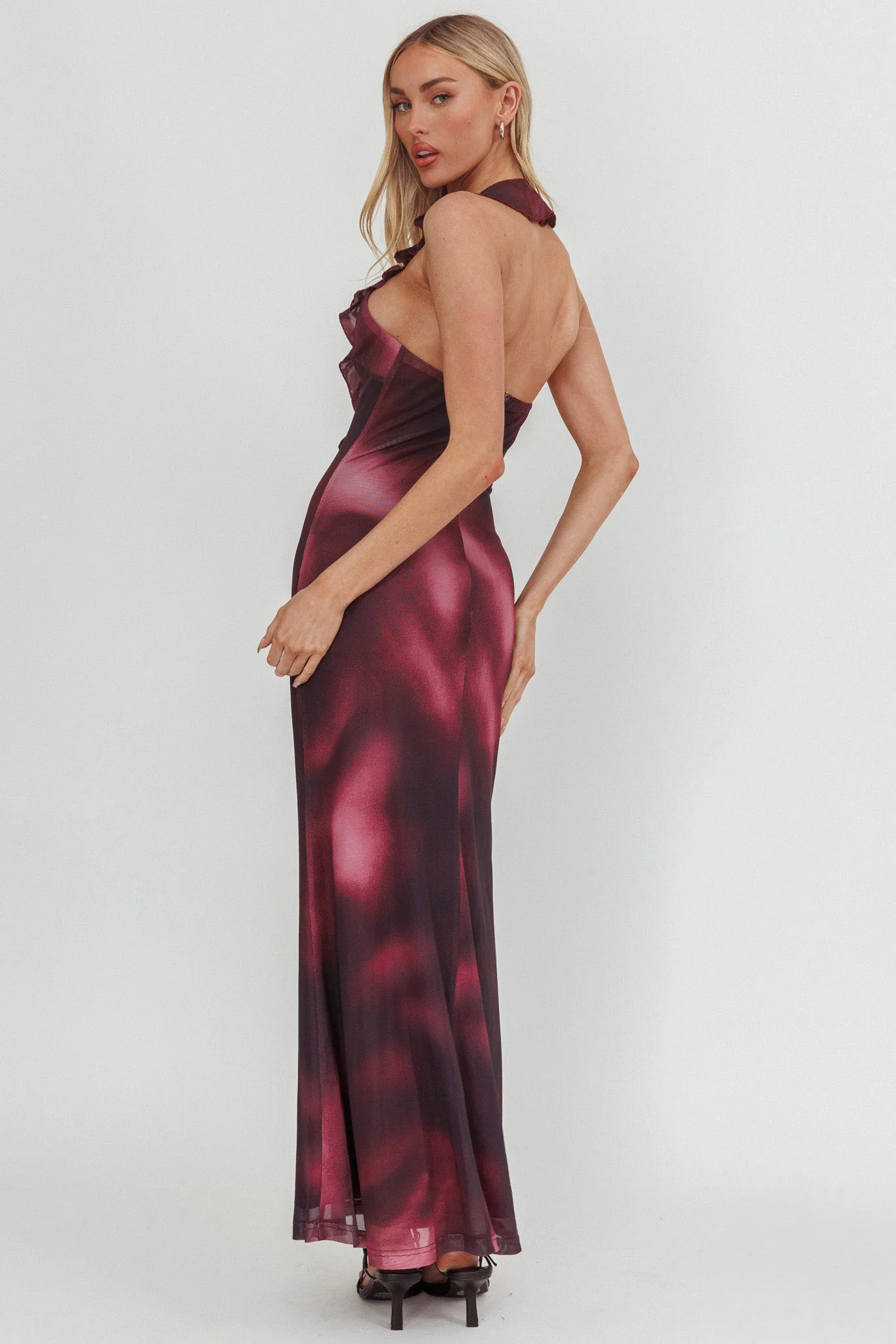 Live Loud Ruffle Halterneck Maxi Dress Print Brown