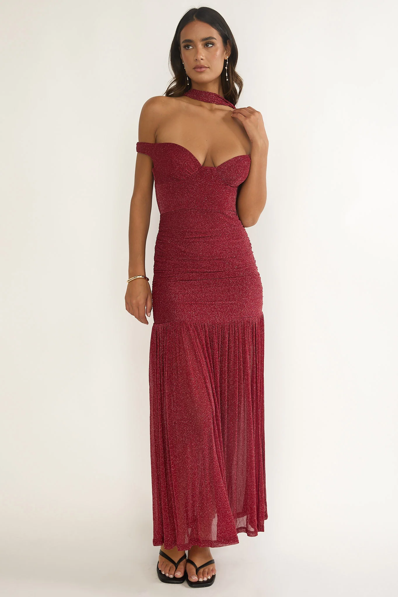 Delora Off-Shoulder Scarf Maxi Dress Red