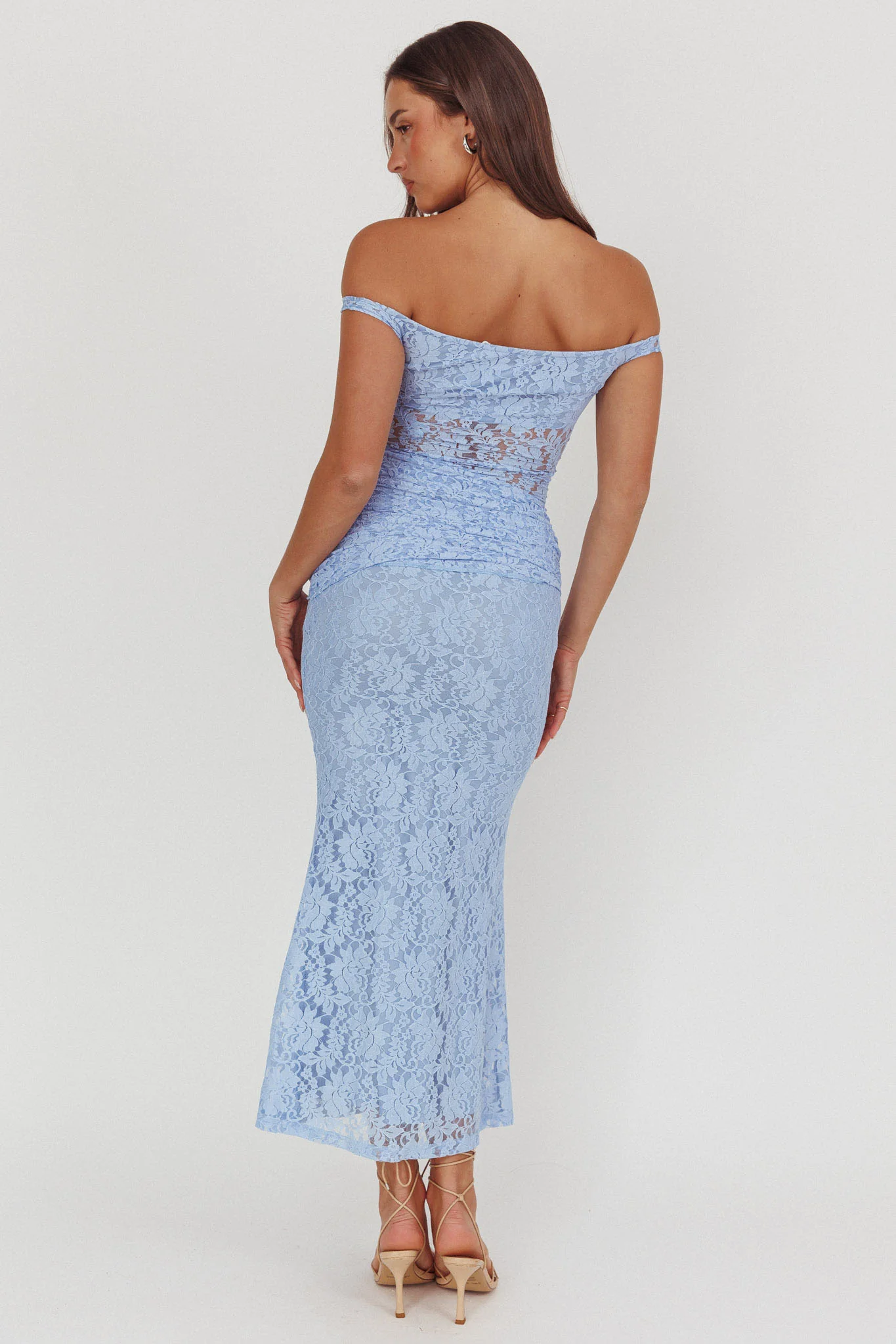 Bellora Off-Shoulder Lace Maxi Dress Blue