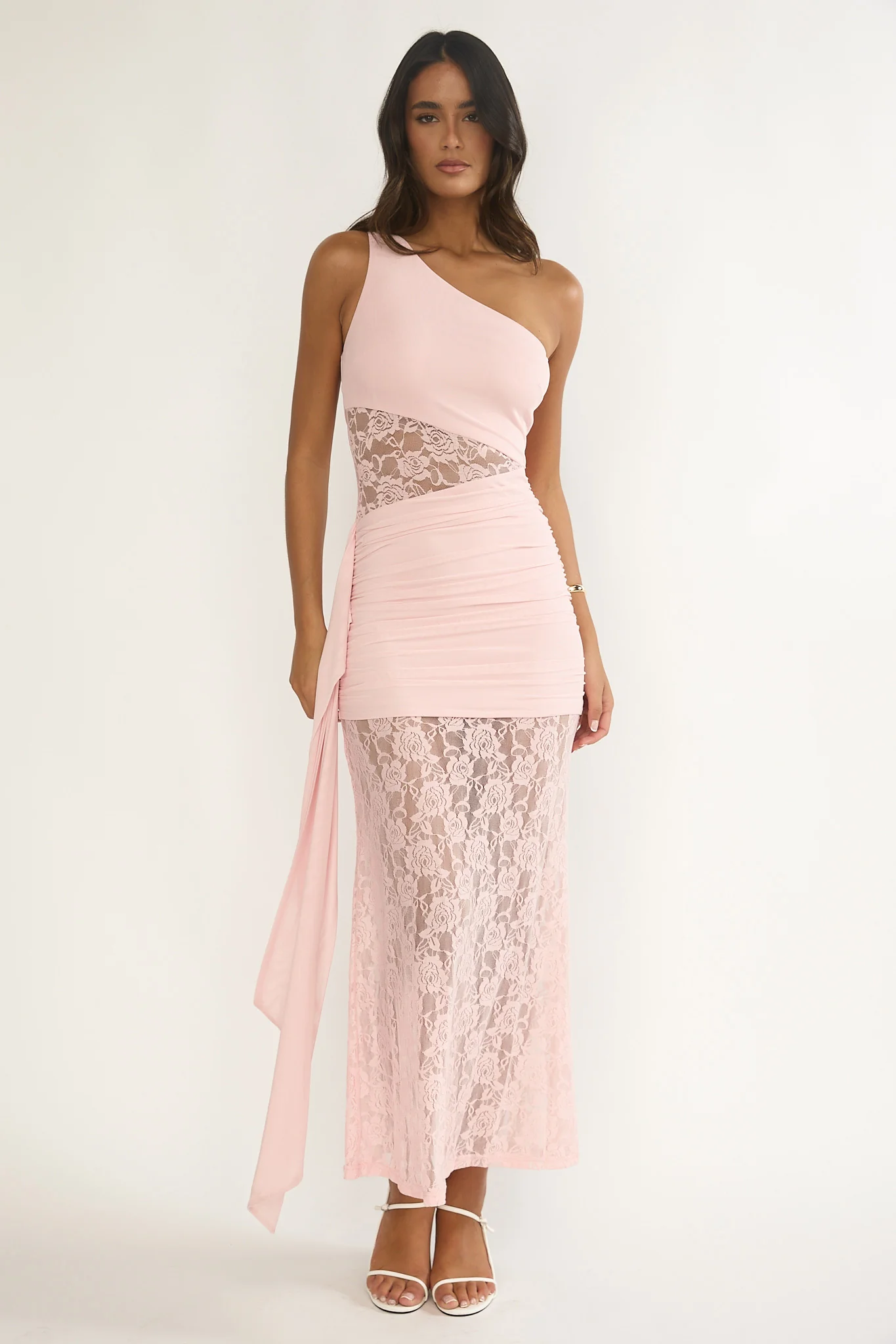 Luli Waist Sash Halter Maxi Dress Lace Pink