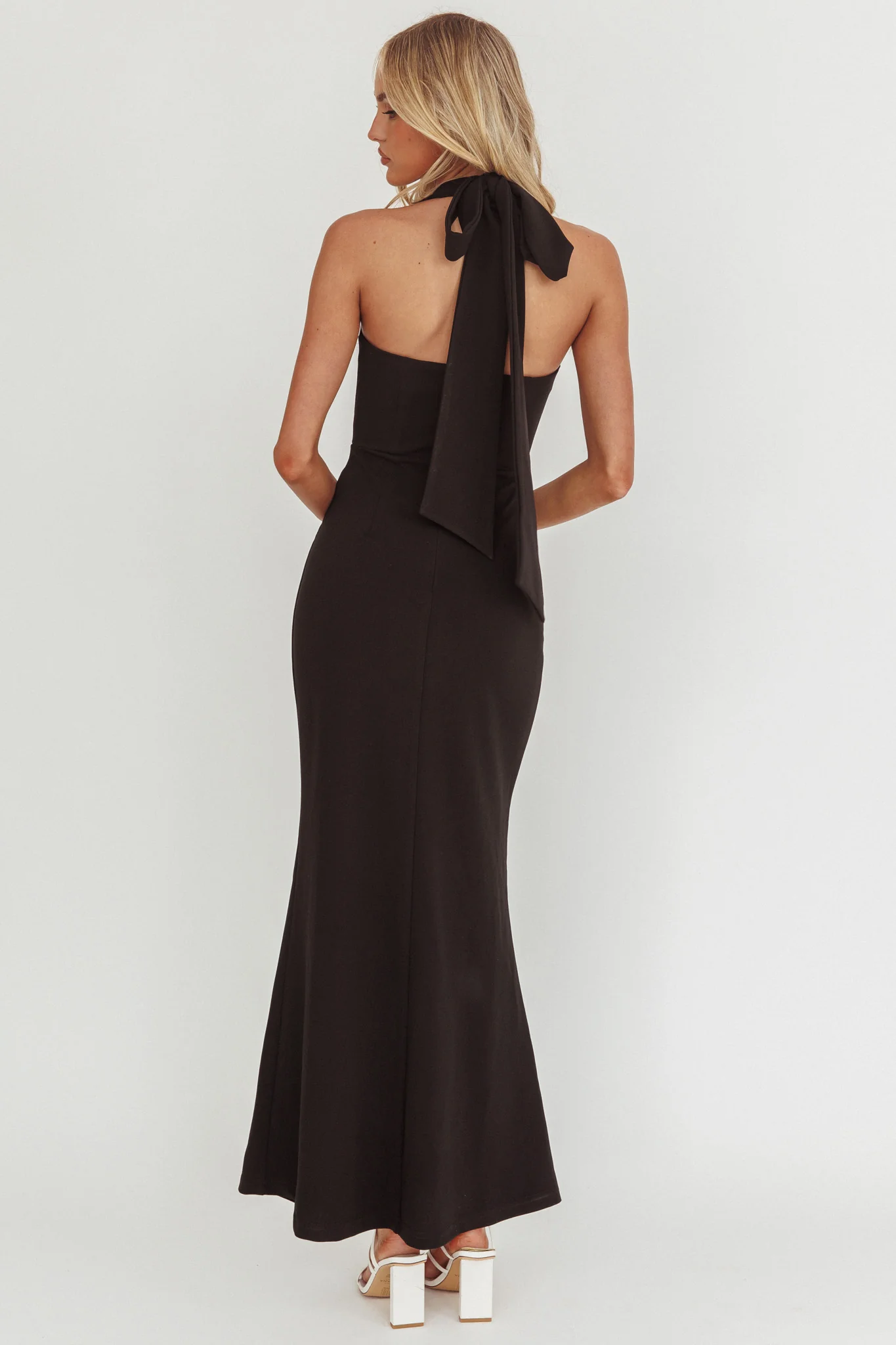 Shellie Square Neckline Halter Maxi Dress Black