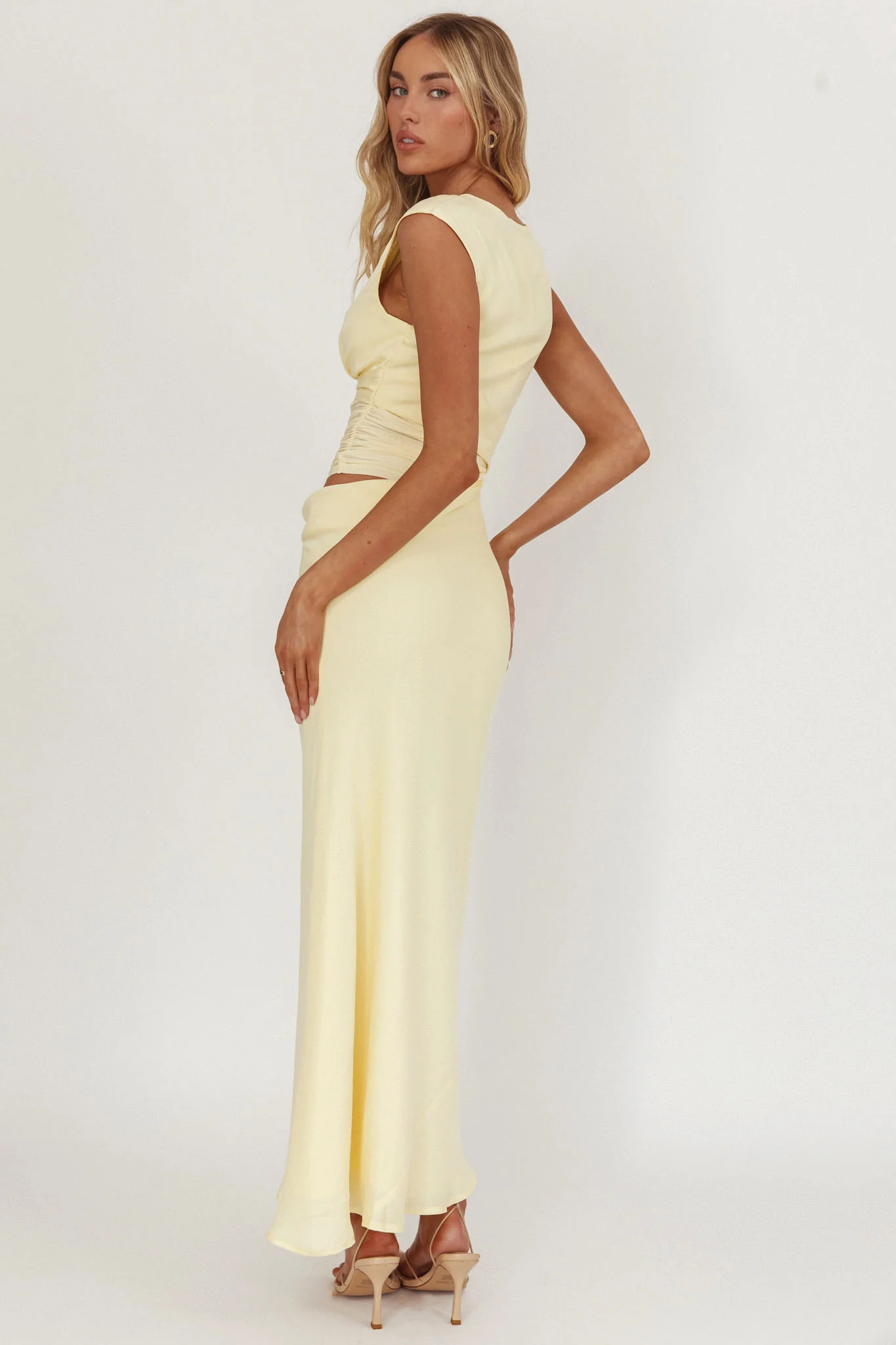 Sun Gaze Sheer Ruched Waist Maxi Dress Butter