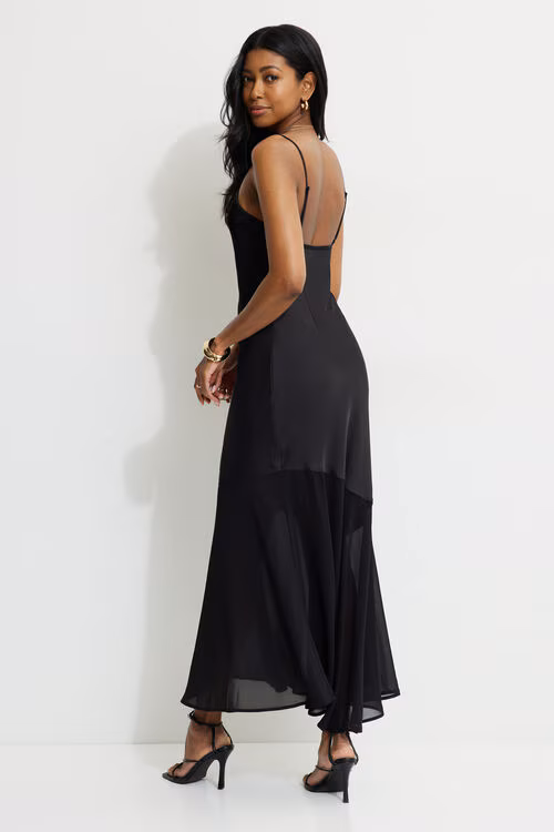 Asymmetric Satin Maxi Dress