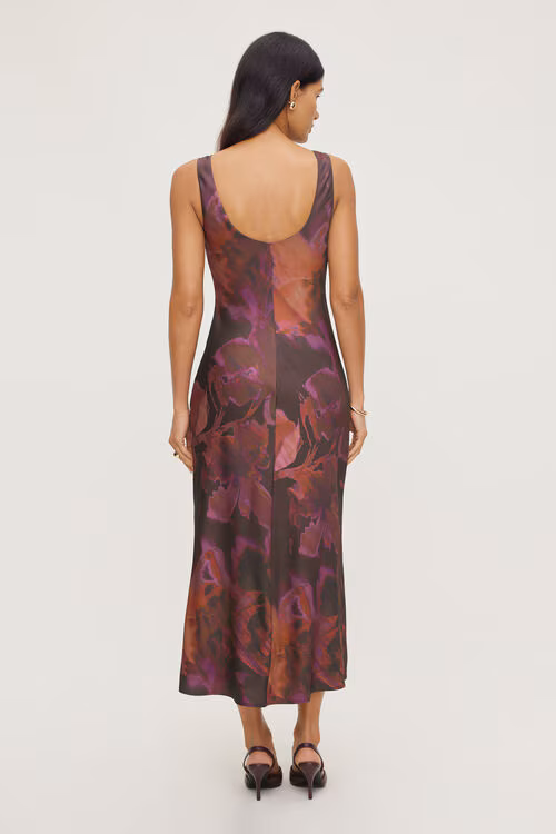 Liora Satin Maxi Slip Dress-Maroon Floral