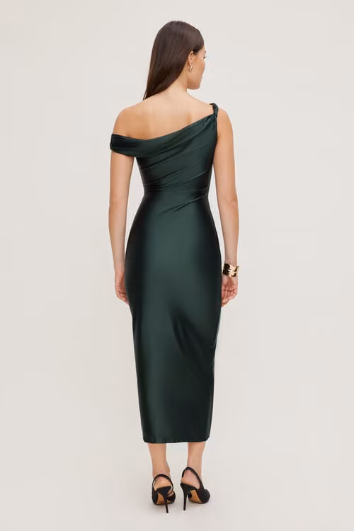 Jayde Stretch Satin Maxi Dress-Scarab Green