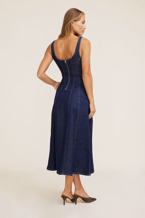 Flared Denim Maxi Dress