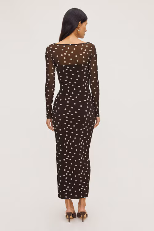 Polka Dot Mesh Maxi Dress