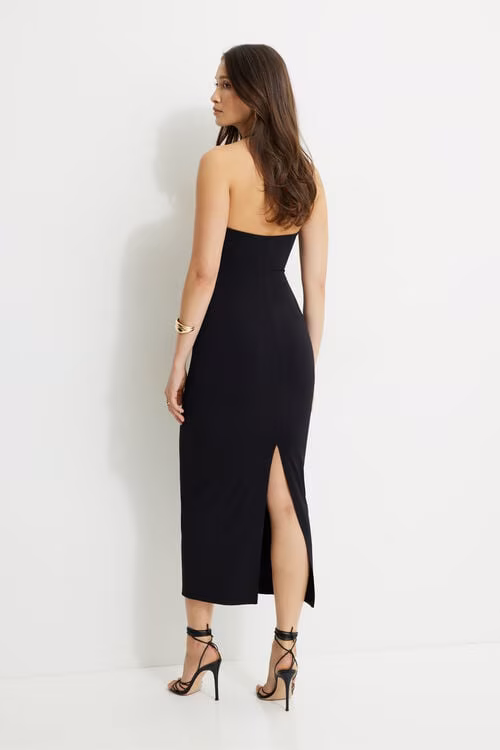 Sculpt Plunging Halter Maxi Dress-Jet Black