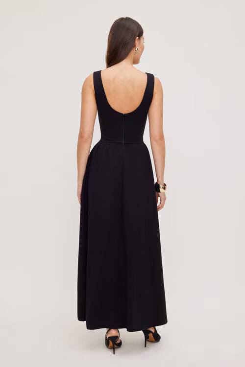 Iris Flared Ponte Maxi Dress-Jet Black