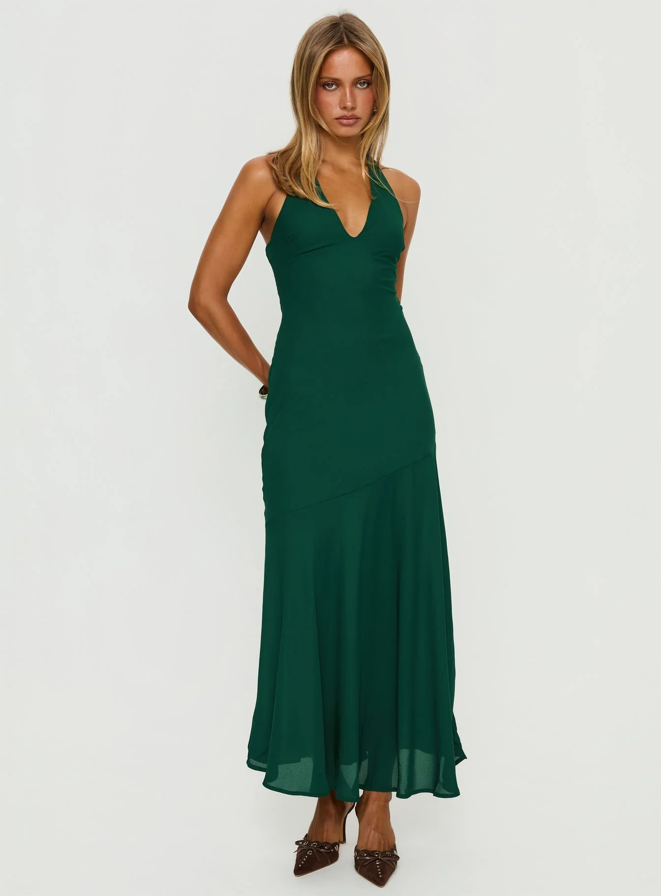 Luannie Halter Scarf Tie Maxi Dress Emerald