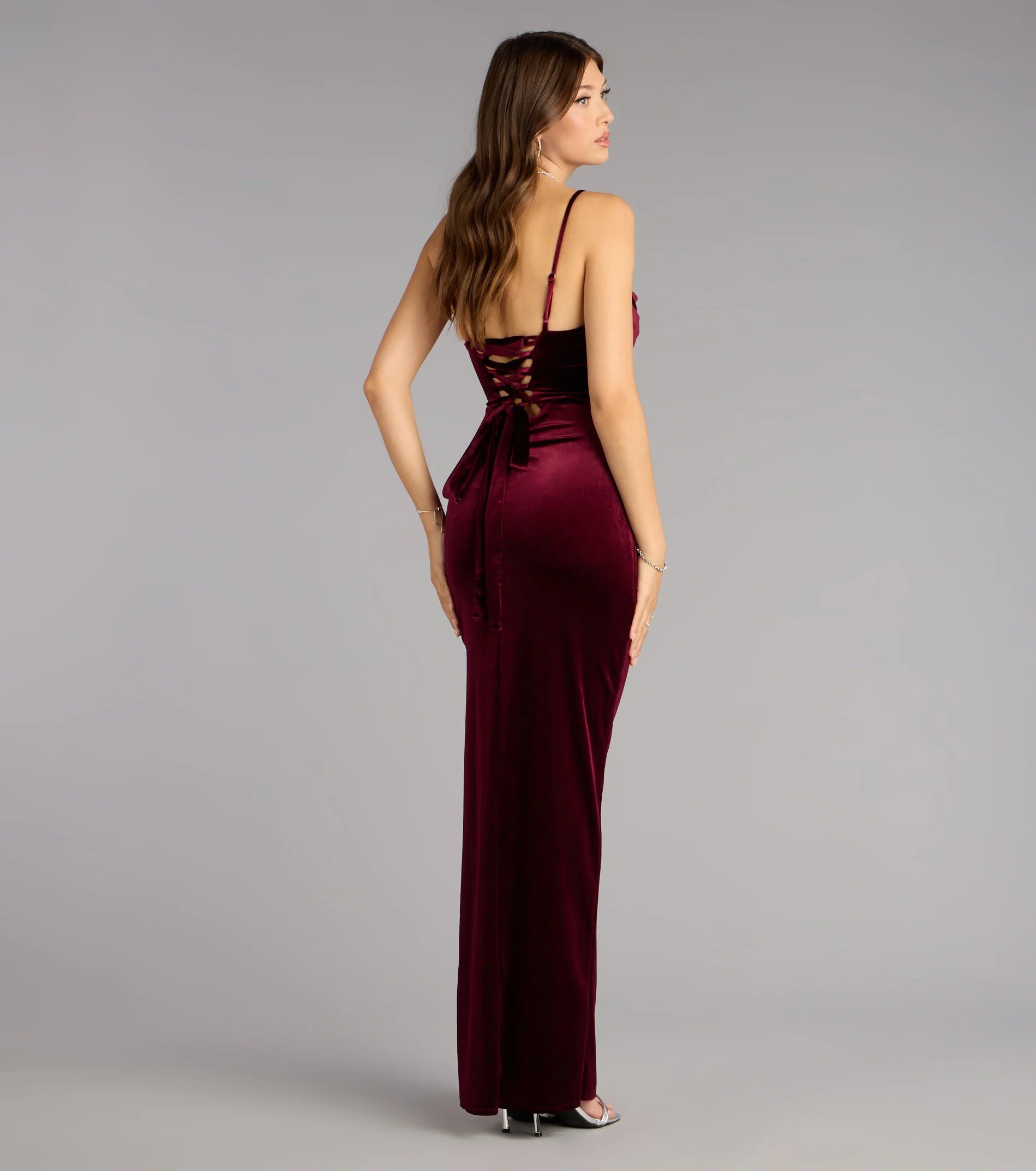 Sloane Velvet Lace-Up Column Dress