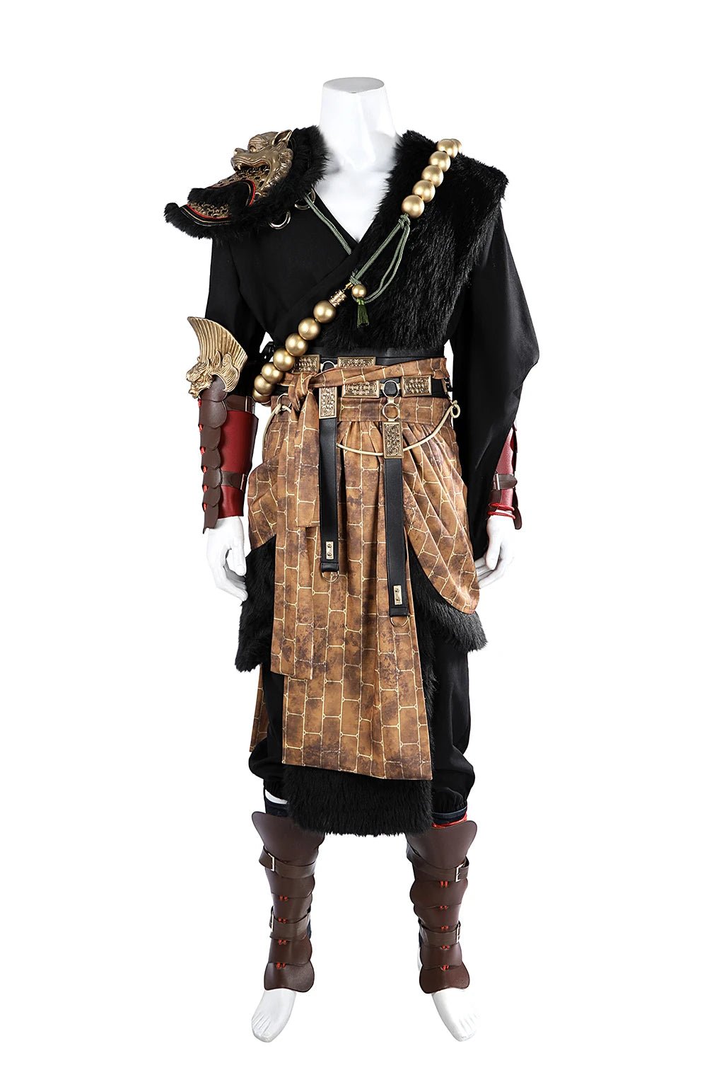 Black Myth Wukong Cosplay Kostüm | Premium Schwarzgold Seidenumhang Vollständiges Set