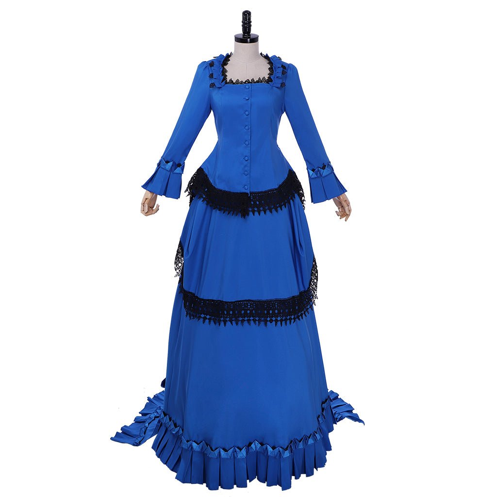 Viktorianisches Bustle Kleid | Mittelalter Renaissance Blaues Viktorianisches Kleid
