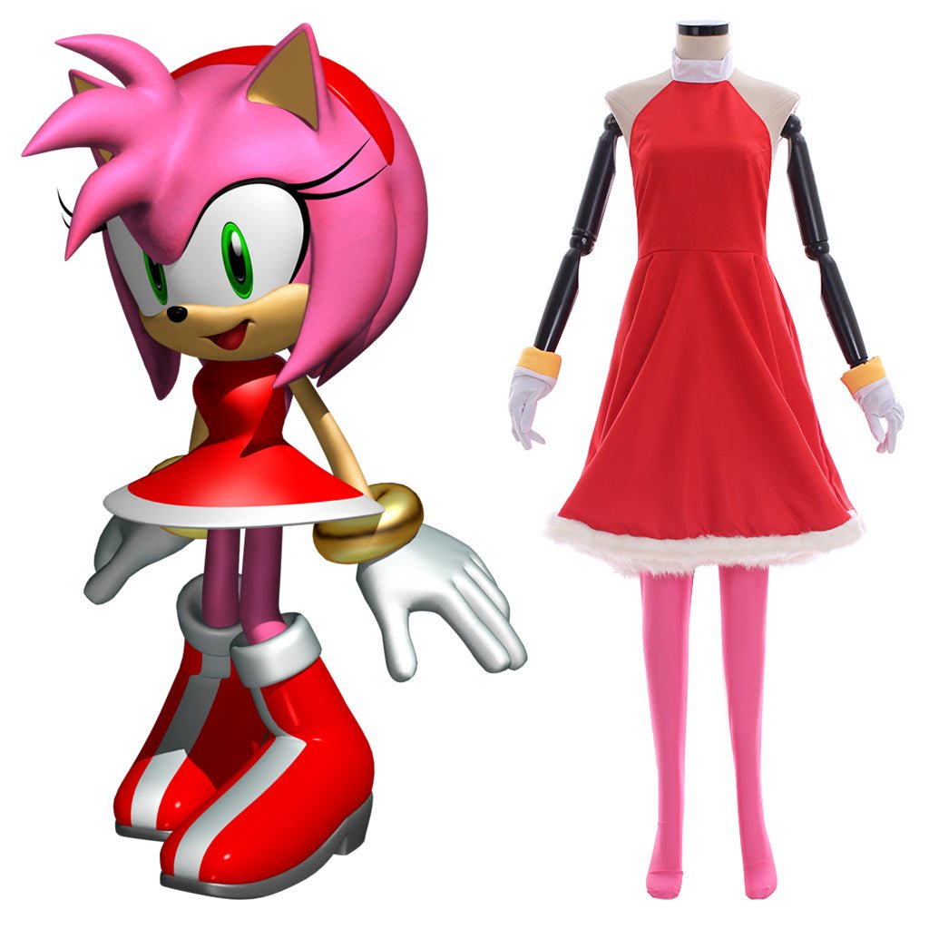 Amy Rose Cosplay Kostüm - Rosy The Rascal Rotes Kleid Outfit für Frauen | Spiel Cosplay Serie