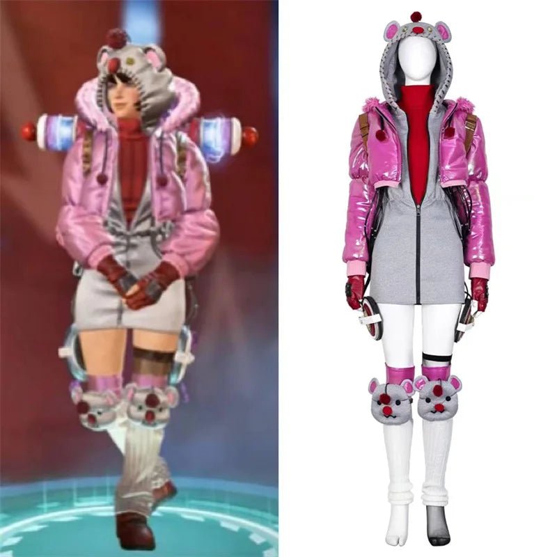 Spiel Apex Wattson Cosplay Kostüm Rosa Mantel mit Zubehör Outfit Halloween Karneval Party Anzug
