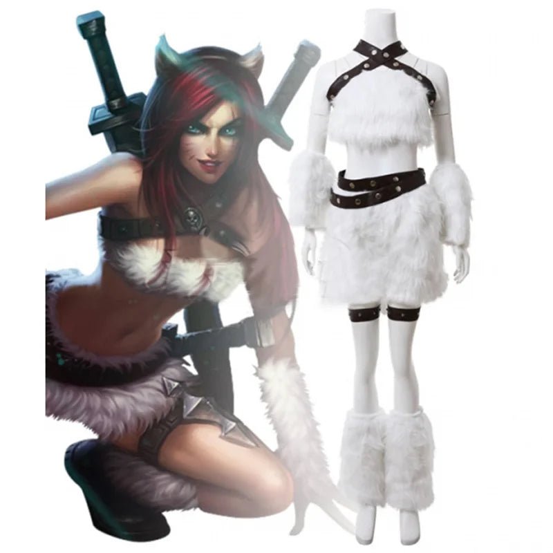 LOL Kitty Cat Katarina Cosplay Kostüm Weißer Kampfanzug für erwachsene Frauen Halloween Karneval Party Outfit