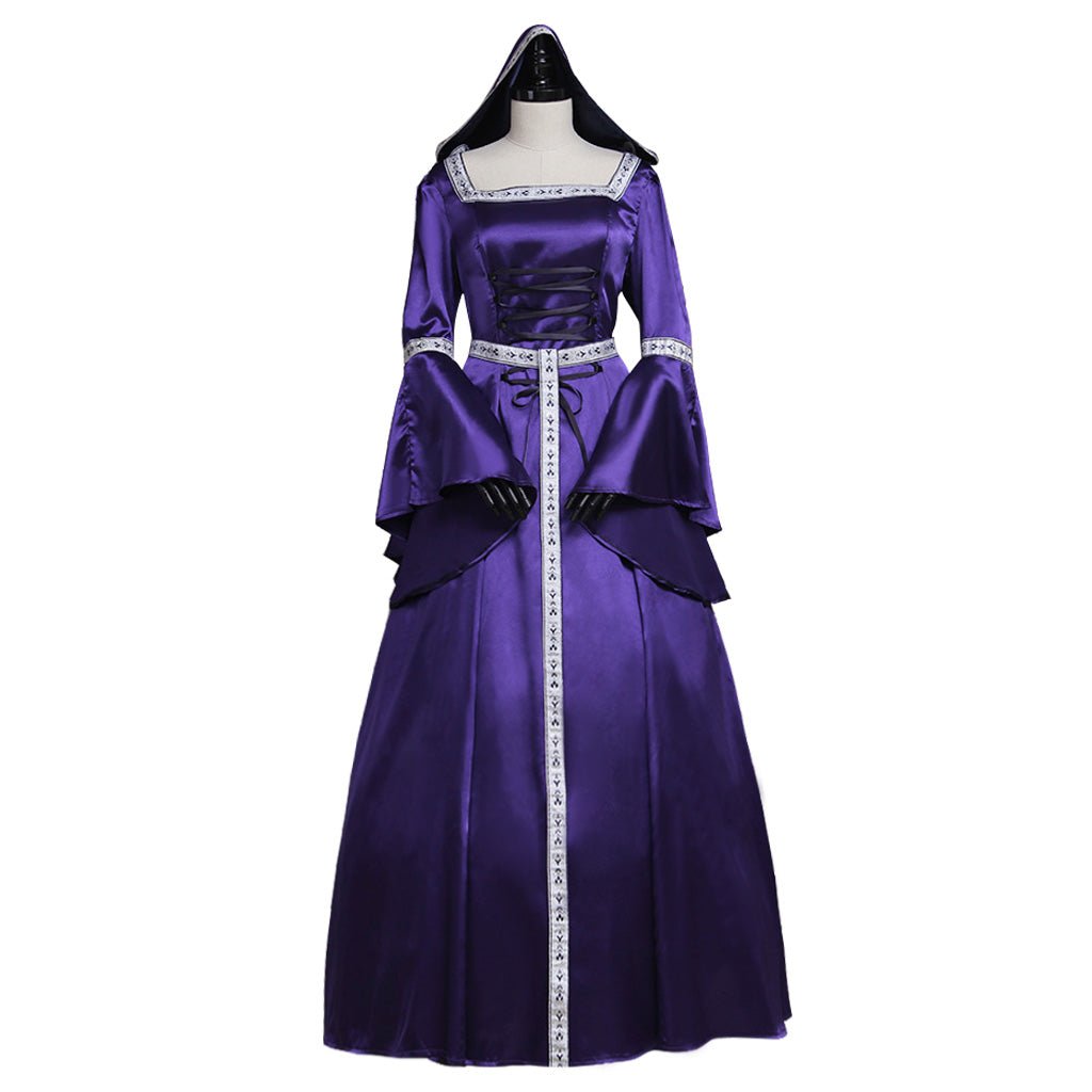 Mittelalterliches Vintage-Südkleid Halloween Damen Cosplay Hofadliges Gewand Antikes Glockenärmel Prinzessinnenkostüm Gekapptes Kleid