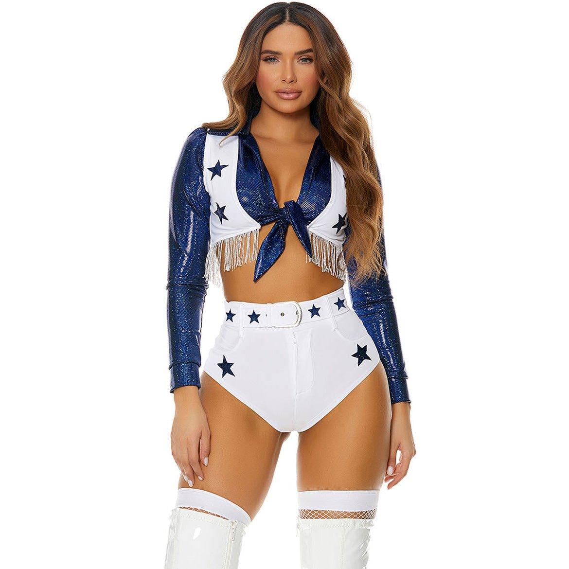 Neues Sexy Star Cheerleader Kostüm | Fußball Soccer Performance Outfit | Halloween Cheerleading Cosplay
