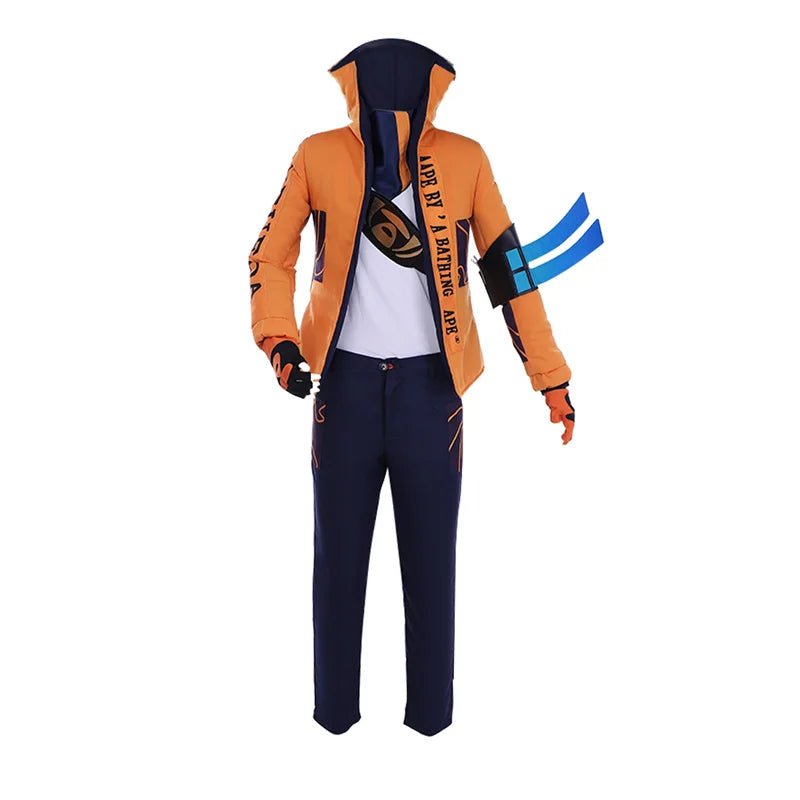 LOL Yasuo Cosplay Kostüm League of Legends der Unvergebene Uniform Orange Oberteil Halloween Karneval Anzug