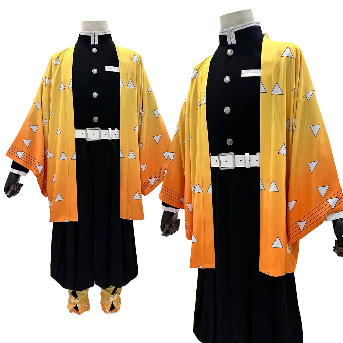 Anime Agatsuma Zenitsu Cosplay Kostüm Perücke Haori besticktes Oberteil elastische Hose Gürtel Rosen Netz für Halloween Weihnachten Geschenk