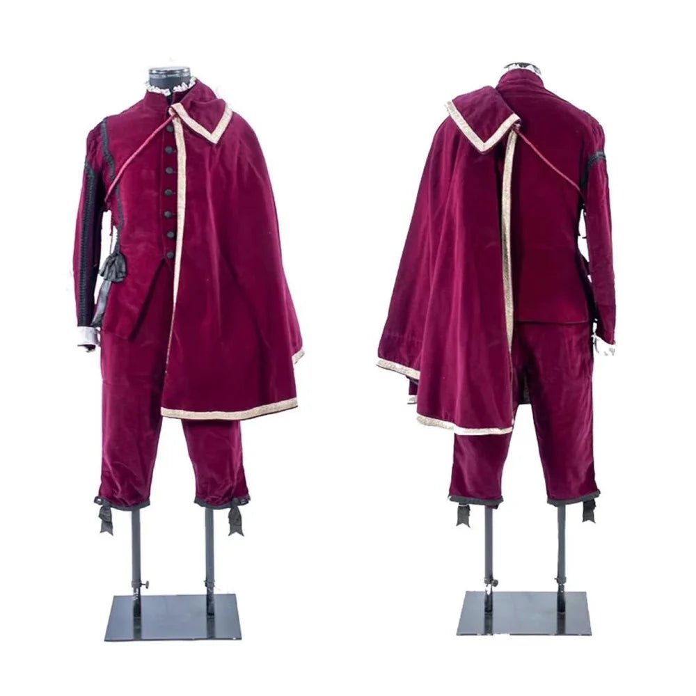 15. Jahrhundert Renaissance Männer Tudor König Kostüm - Majestätische Rote Robe mit Umhang | Silberkönig Mittelalter Serie