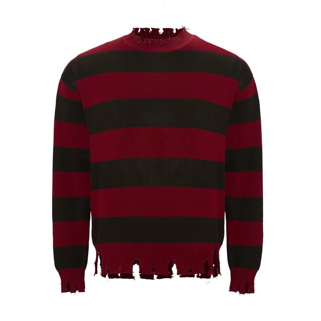 Freddy Krueger Cosplay Pullover | Nightmare Street Film Rot Gestreiftes Strickhemd | Unisex Strickpullover für Männer & Frauen