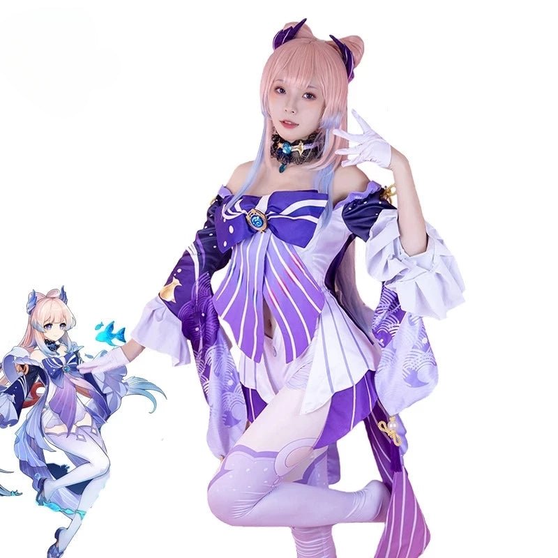 Genshin Impact Kokomi Cosplay Kostüm Sangonomiya Kokomi Cosplay Kostüm Damenkleid Halloween Komplettset mit Kopfbedeckung