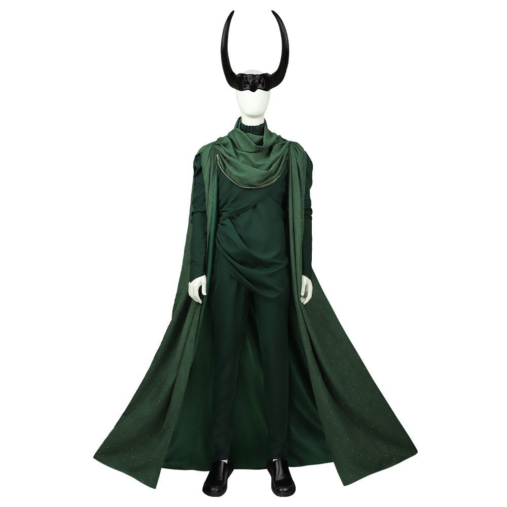 Männer Loki Cosplay Kostüm - Deluxe Marvel Kampfuniform mit grünem Umhang