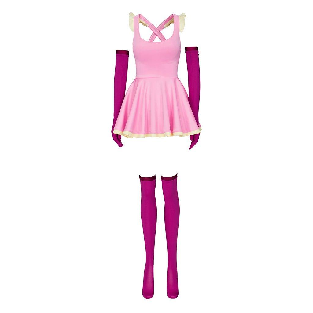 Anime Me!Me!Me! MeMeMe-chan Cosplay Rosa Kleid mit Handschuhen & Strumpfhosen | Frauen Mädchen Halloween Kostüm