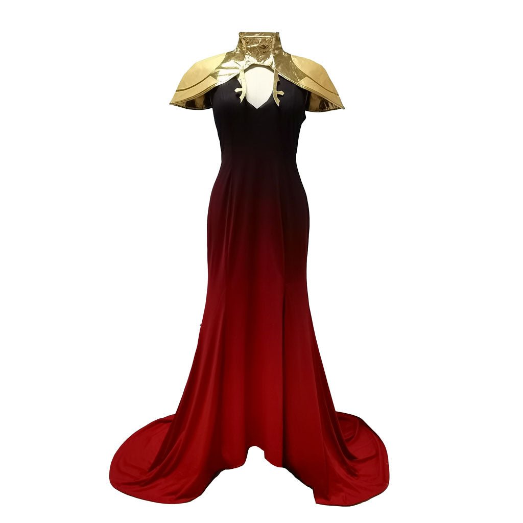 Spiel Castlevania Carmilla Cosplay Kostüm - Rotes Zeremonienkleid mit langer weißer Perücke