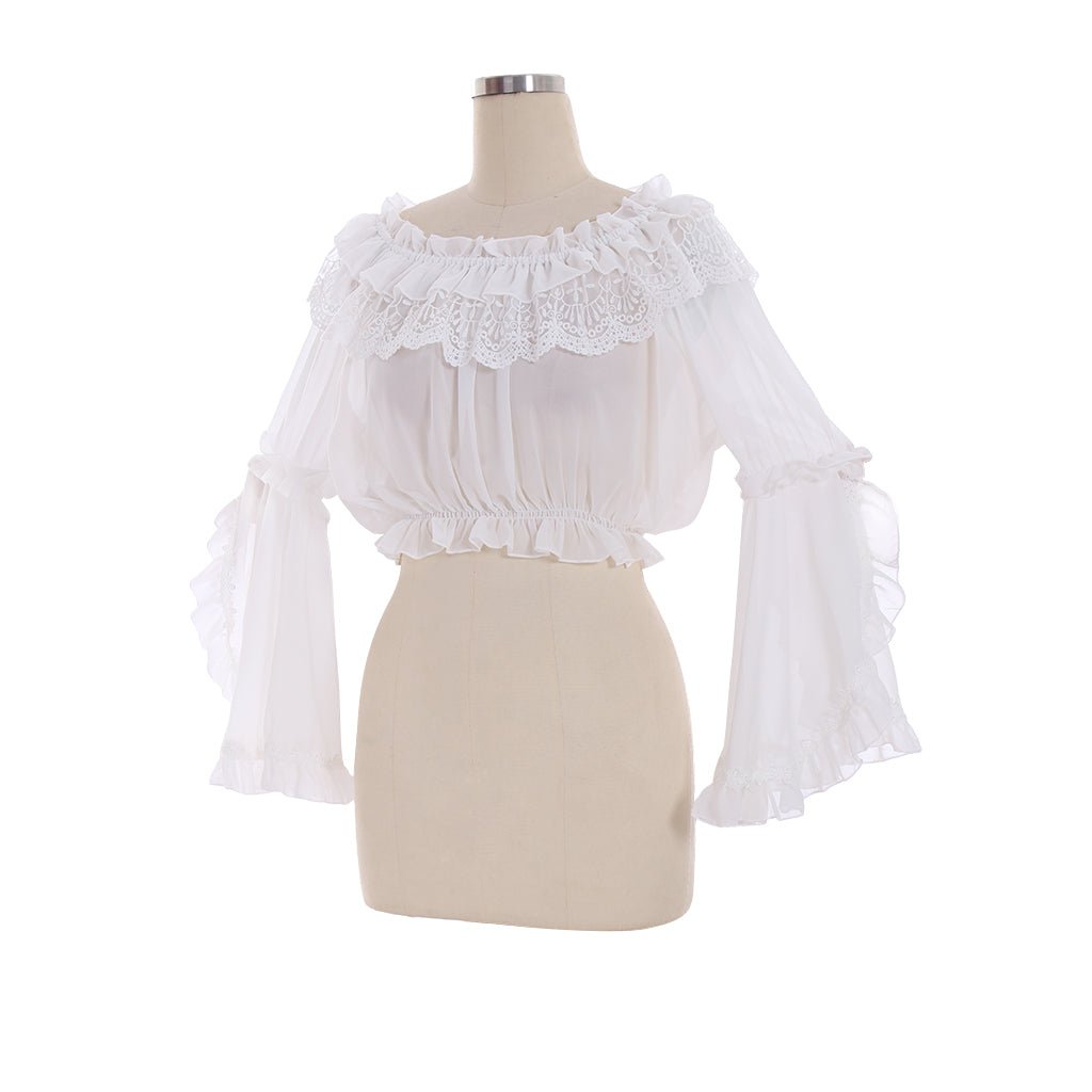 Lolita Strapless Bluse Chiffon Trompetenärmel für Frauen und Mädchen