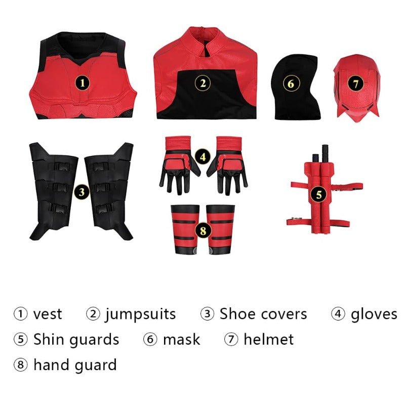 Daredevil Rot Leder Cosplay Kostüm Matt Murdock Kampfanzug Halloween Vollständiges Set