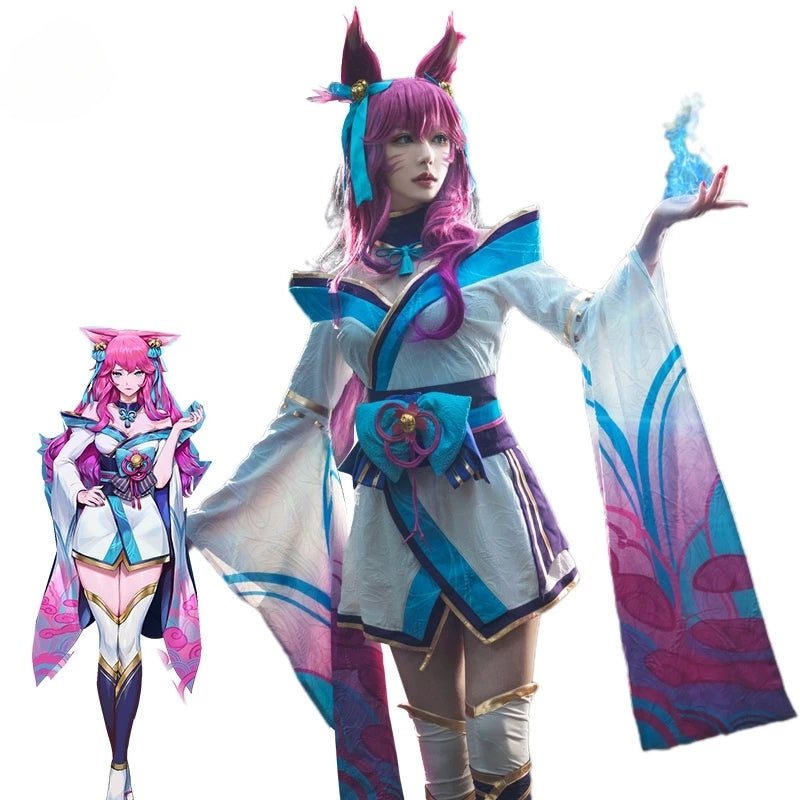 LOL Spirit Blossom Ahri Cosplay Kostüm Frauen Kimono Vollständiges Set Chinesisches Kleid