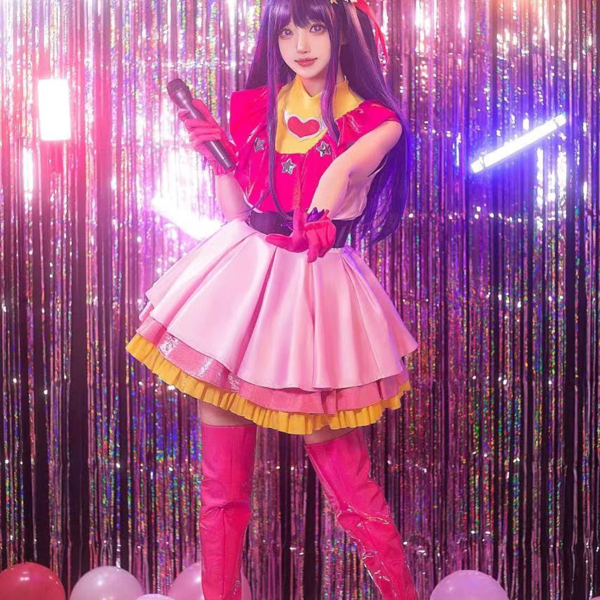 OSHI NO KO Anime Ai Hoshino Cosplay Kostüm Perücke Lolita Kleid Rock Hase Haarspange Rose Netz Synthetische Faser Geschenk