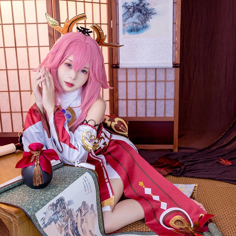 Genshin Impact Yae Miko Cosplay Kostüm Yae Guuji Cosplay Kostüm Damen Kleidung Outfits Halloween Vollständiges Set mit Kopfbedeckung