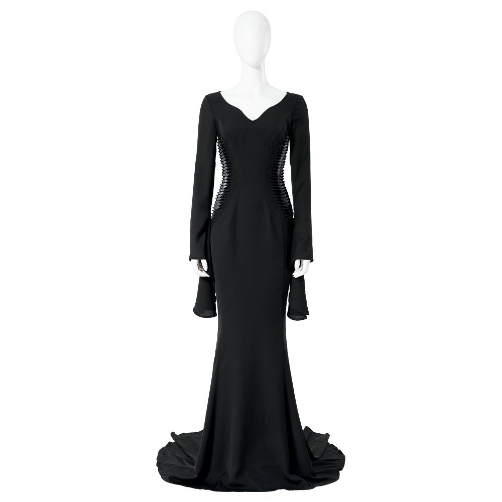 The Addams Family Morticia Addams Cosplay Kostüm Schwarzes Vintage Kleid Halloween Karneval Anzug
