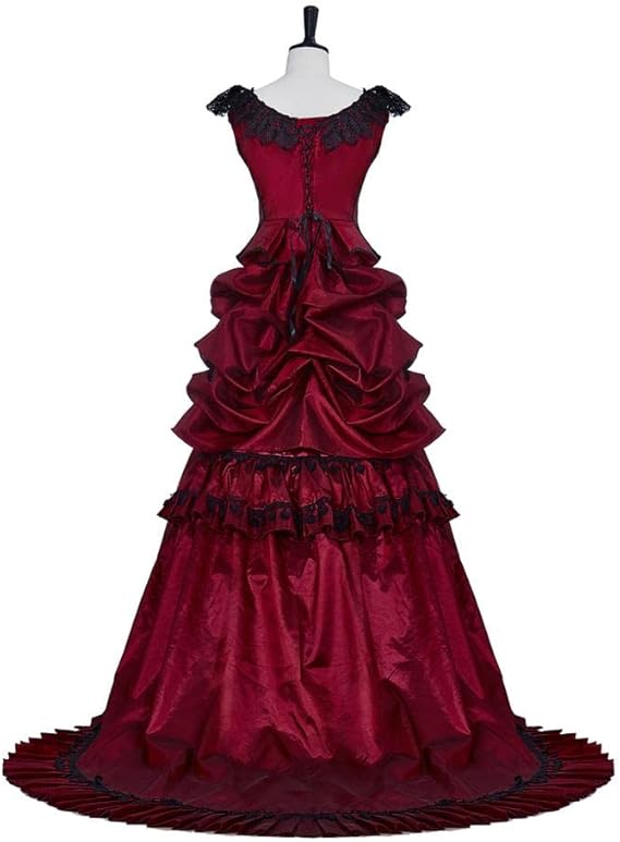 Viktorianisches Ballkleid Kostüm – 18. Jahrhundert Rotes Gothic Bustle Kleid, Vampir Abendkleid