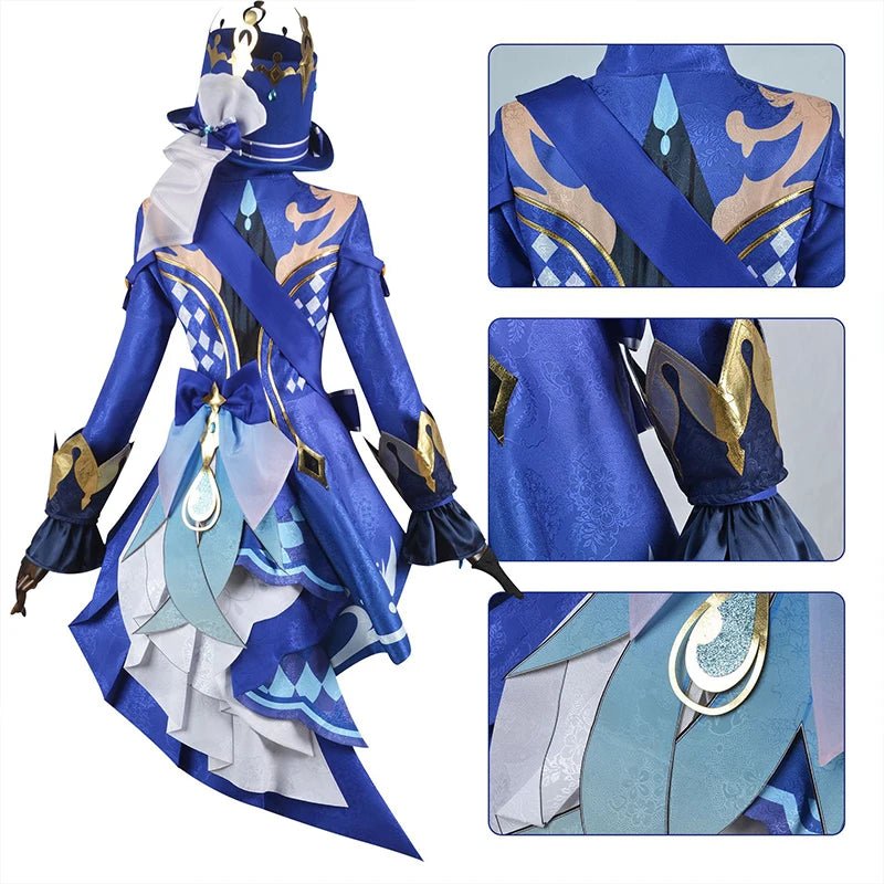 Genshin Impact Furina Cosplay Kostüm Fontaine Wassergott Focalors Halloween Kostüm Frauen Party Rollenspiel Blaue Uniform