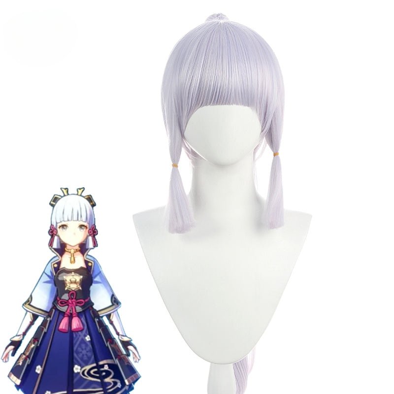 Genshin Impact Kamisato Ayaka Cosplay Perücke 70cm lange Haare mit Pferdeschwänzen hitzebeständiges synthetisches Haar