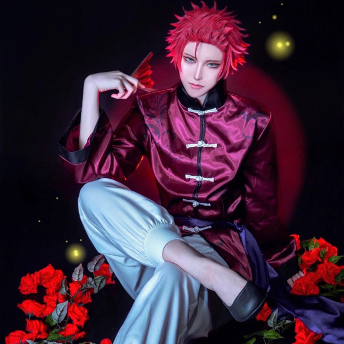 Blue Lock Anime Sae Itoshi Cosplay China Kostüm Kung Fu Tang Anzug Perücke Rose Netz Synthetische Fasern Verstellbare Größe Geschenk