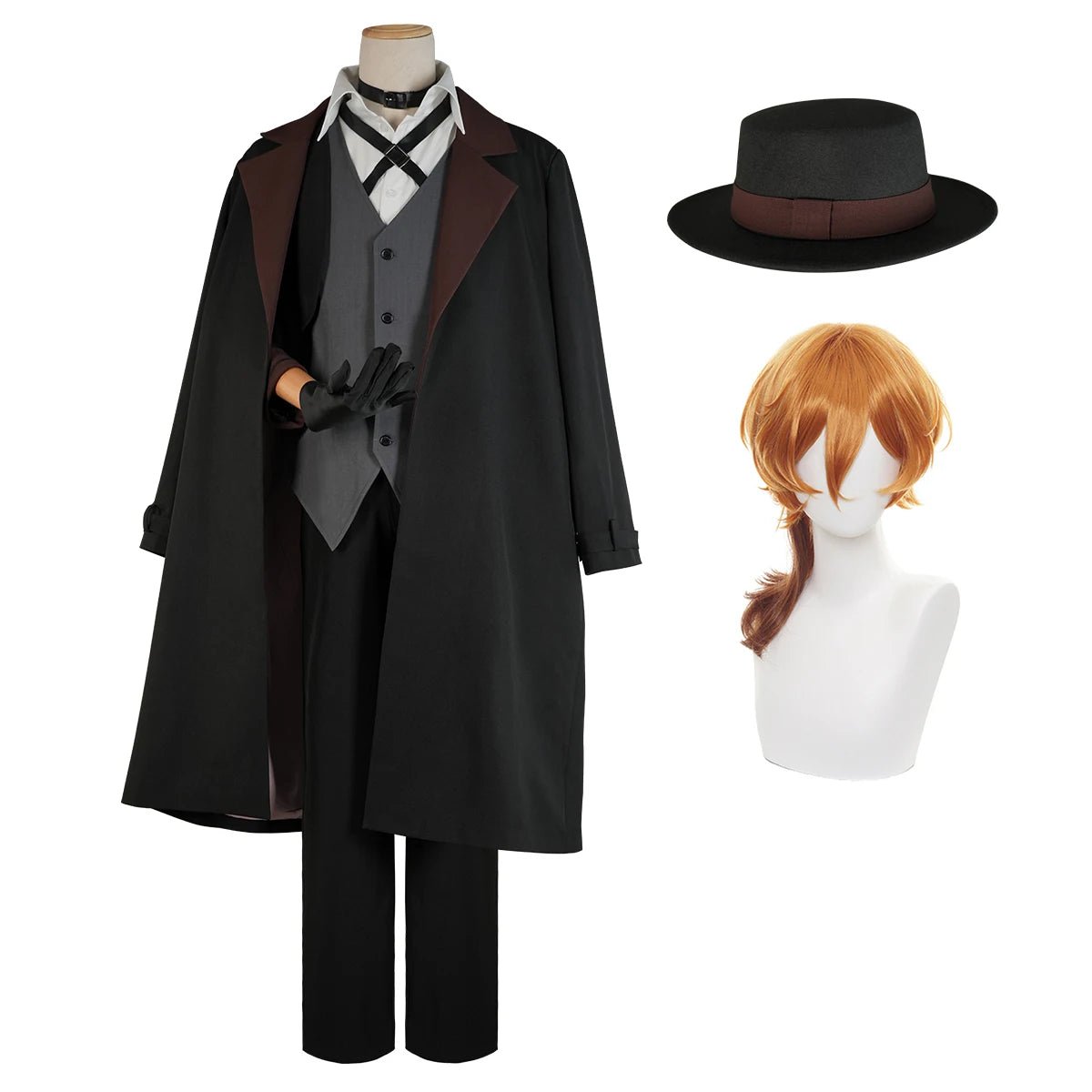 Bungo Anime Nakahara Chuuya Cosplay Kostüm Perücke Übergroßer Mantel Elastische Hose Hemd Weste Hut Handschuhe Choker Alltag