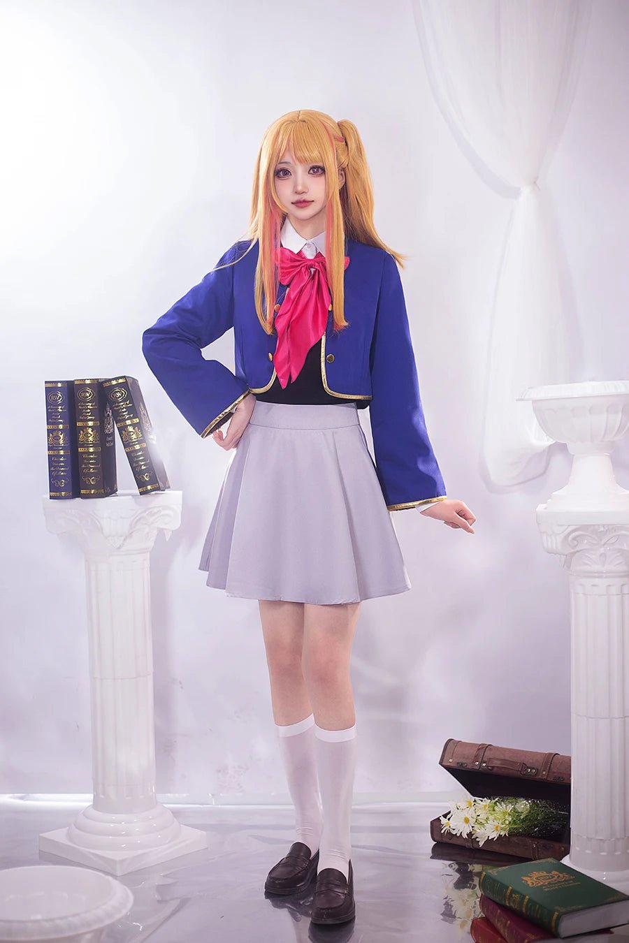 OSHI NO KO Anime Rubii Ruby Hoshino Cosplay Kostüm Perücke Schuluniform Kleid Top Rock Schwester Party Geschenk Rose Netz